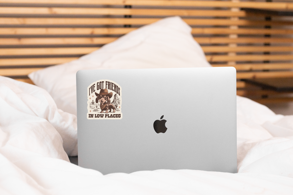 I've Got Friends In Low Places Sticker - cowboy, dachshund