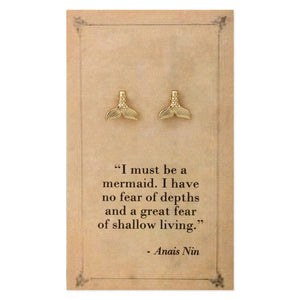 Literary Quote Mermaid Tail Post Earrings